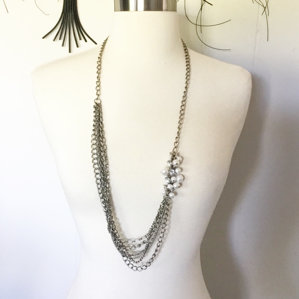 Vintage LD Tagged Long Silver Pearl Necklace